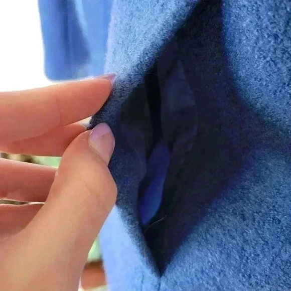 Lands' End Blue Wool Zip Up Collared Coat, Size 16p - Picture 9 of 10